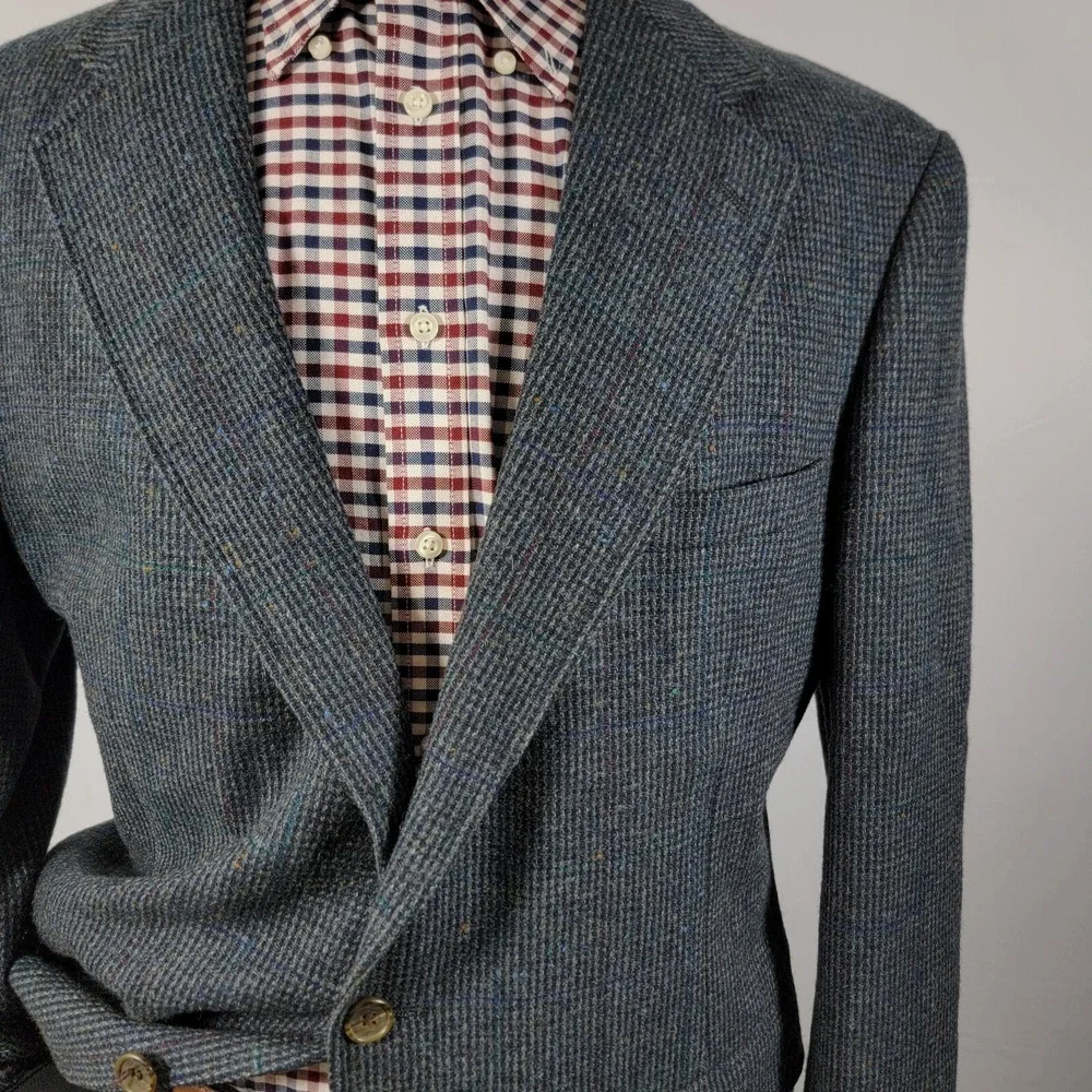 VTG Evan Picone Men's Tweed Sport Coat Blazer‎ Two Button Navy Plaid Wool Sz 44L